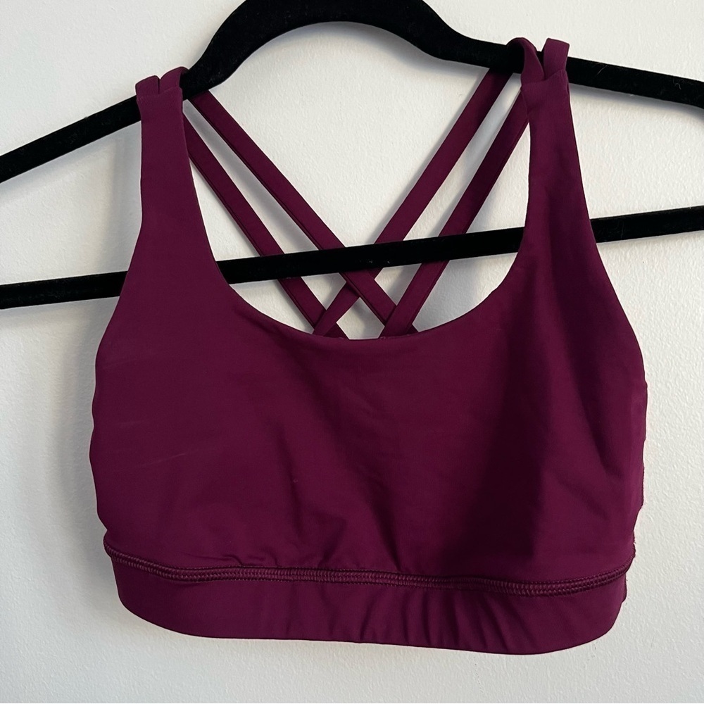 Lululemon Energy Strappy Sports Medium Support Bra - Plum Burgundy - US 2